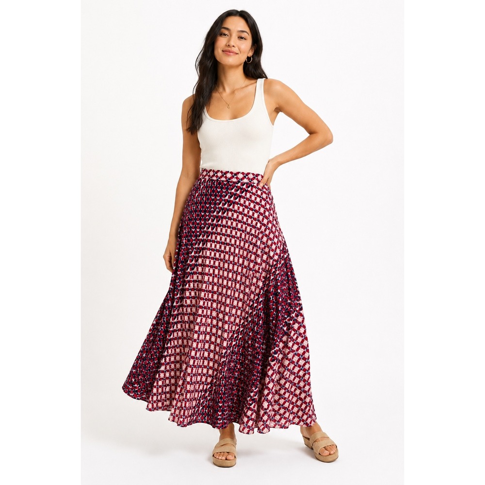Maeve Anthropologie Pink Rose Geometric Pleated‎ Maxi Skirt Medium NWT
